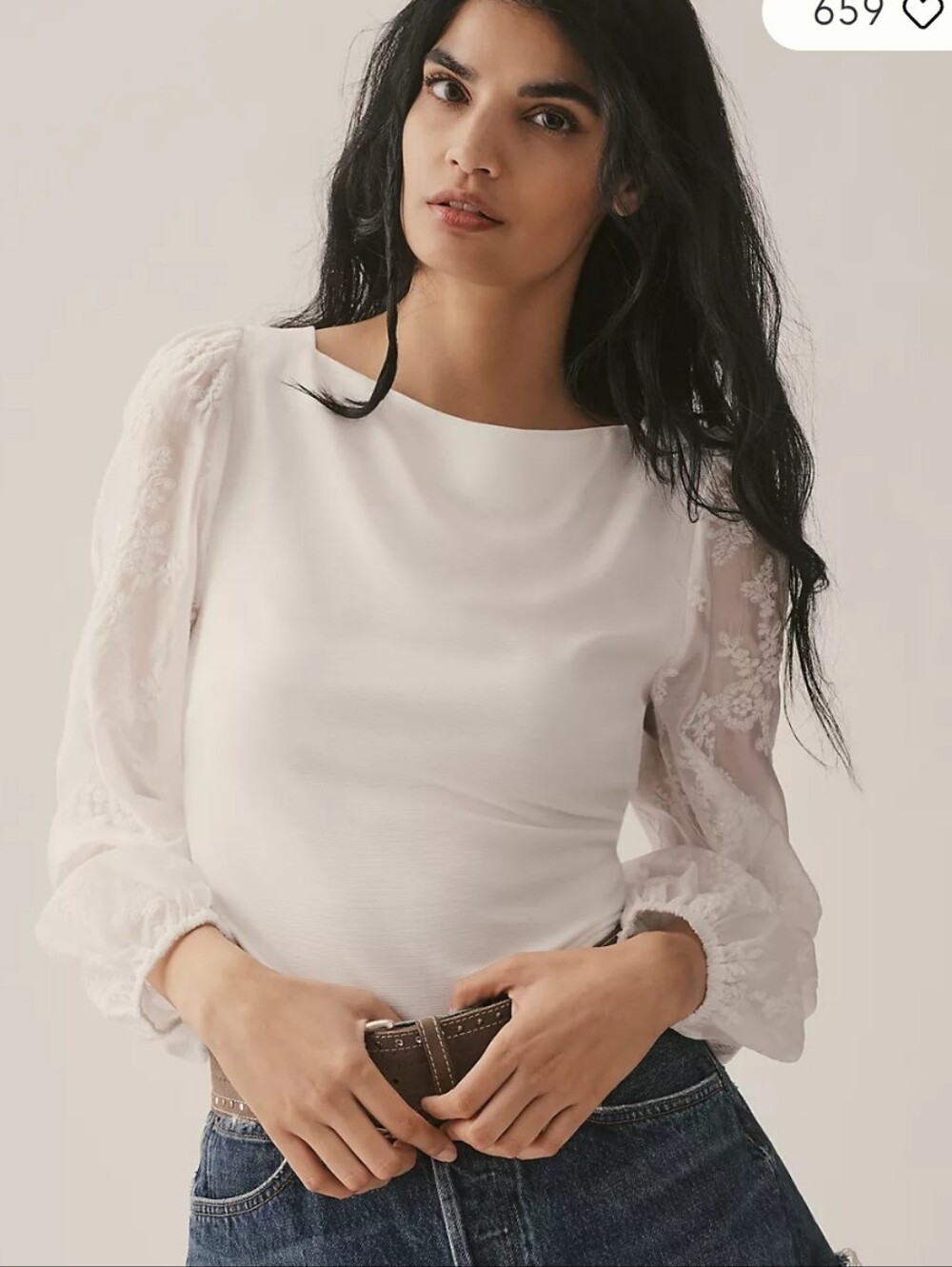NWT Sunday in Brooklyn Lace-Sleeve Blouse